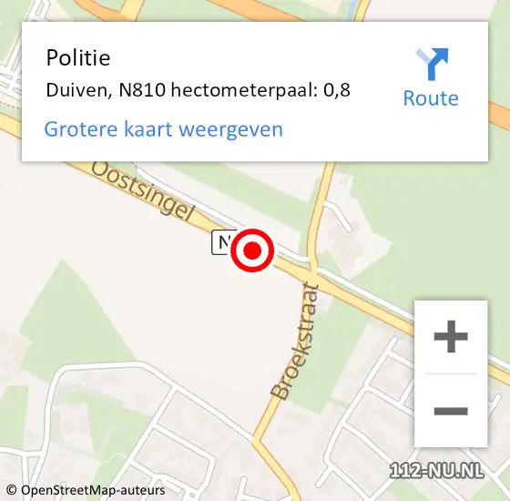 Locatie op kaart van de 112 melding: Politie Duiven, N810 hectometerpaal: 0,8 op 17 augustus 2022 13:21