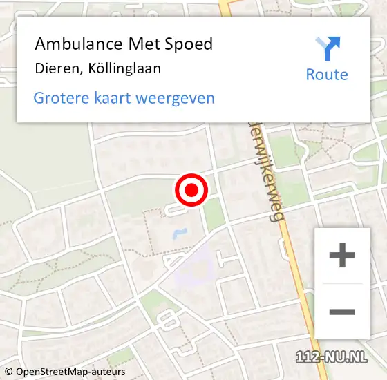 Locatie op kaart van de 112 melding: Ambulance Met Spoed Naar Dieren, Köllinglaan op 17 augustus 2022 13:45