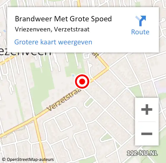 Locatie op kaart van de 112 melding: Brandweer Met Grote Spoed Naar Vriezenveen, Verzetstraat op 17 augustus 2022 13:49