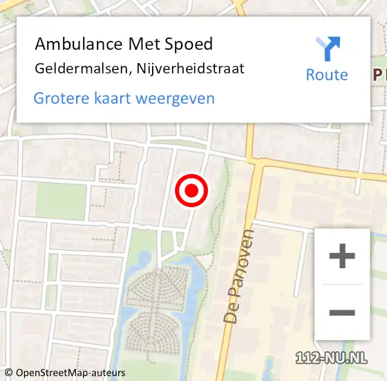 Locatie op kaart van de 112 melding: Ambulance Met Spoed Naar Geldermalsen, Nijverheidstraat op 17 augustus 2022 14:10