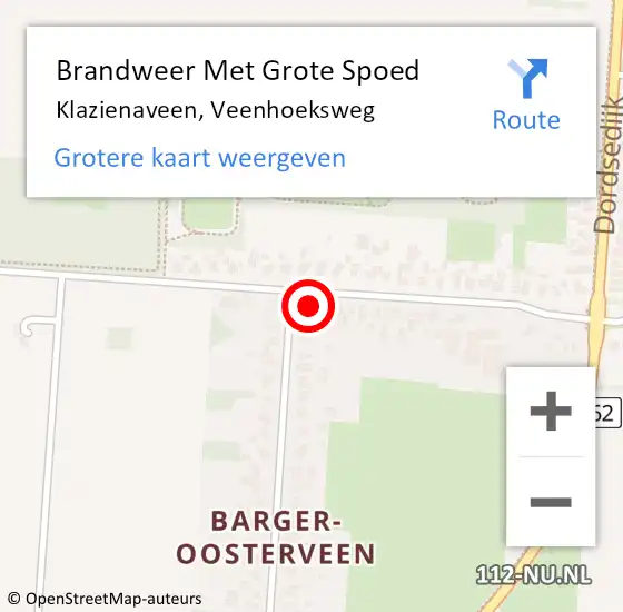 Locatie op kaart van de 112 melding: Brandweer Met Grote Spoed Naar Klazienaveen, Veenhoeksweg op 17 augustus 2022 14:23