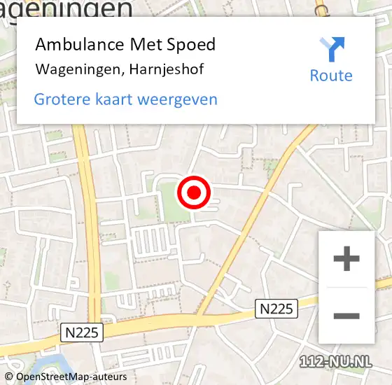 Locatie op kaart van de 112 melding: Ambulance Met Spoed Naar Wageningen, Harnjeshof op 17 augustus 2022 14:32