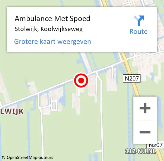 Locatie op kaart van de 112 melding: Ambulance Met Spoed Naar Stolwijk, Koolwijkseweg op 17 augustus 2022 14:38