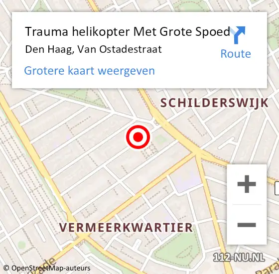 Locatie op kaart van de 112 melding: Trauma helikopter Met Grote Spoed Naar Den Haag, Van Ostadestraat op 17 augustus 2022 14:59