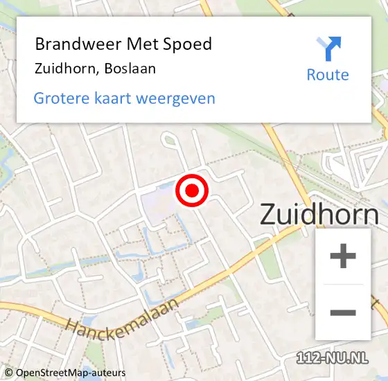 Locatie op kaart van de 112 melding: Brandweer Met Spoed Naar Zuidhorn, Boslaan op 17 augustus 2022 15:13