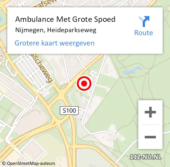 Locatie op kaart van de 112 melding: Ambulance Met Grote Spoed Naar Nijmegen, Heideparkseweg op 17 augustus 2022 15:40