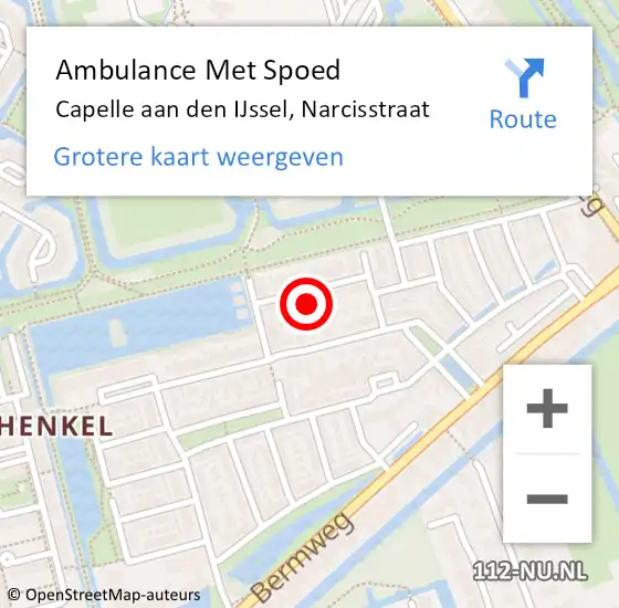 Locatie op kaart van de 112 melding: Ambulance Met Spoed Naar Capelle aan den IJssel, Narcisstraat op 17 augustus 2022 15:46