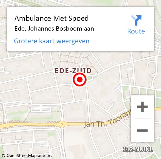 Locatie op kaart van de 112 melding: Ambulance Met Spoed Naar Ede, Johannes Bosboomlaan op 17 augustus 2022 15:46