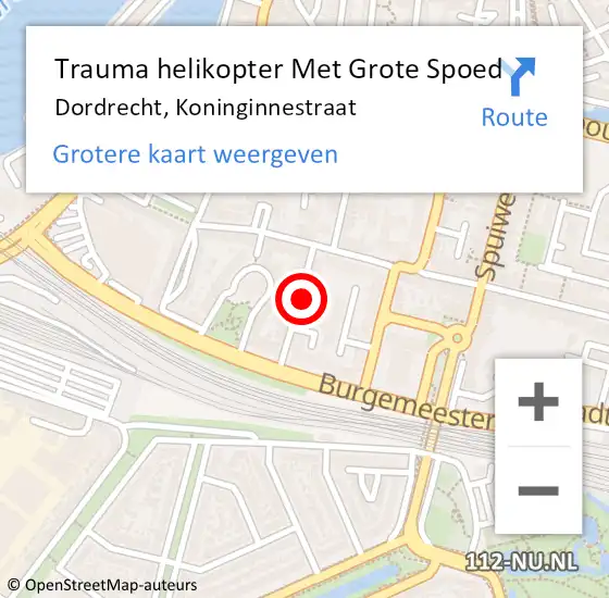 Locatie op kaart van de 112 melding: Trauma helikopter Met Grote Spoed Naar Dordrecht, Koninginnestraat op 17 augustus 2022 16:02