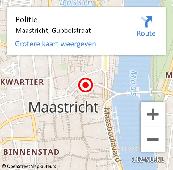 Locatie op kaart van de 112 melding: Politie Maastricht, Gubbelstraat op 17 augustus 2022 16:06