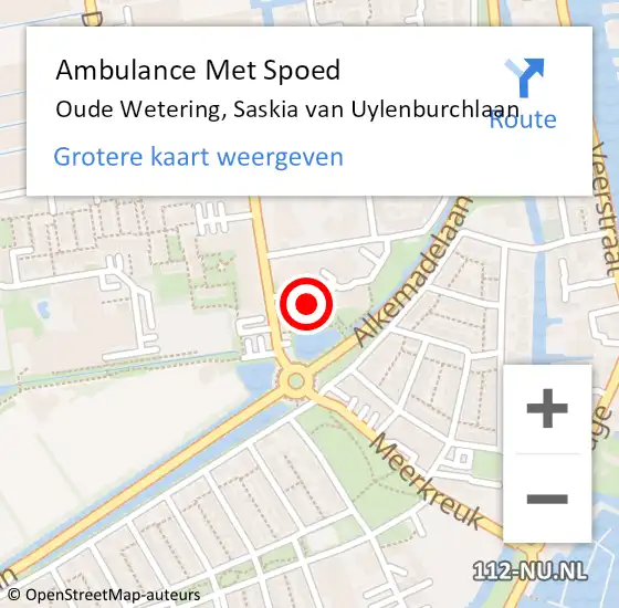 Locatie op kaart van de 112 melding: Ambulance Met Spoed Naar Oude Wetering, Saskia van Uylenburchlaan op 17 augustus 2022 16:16