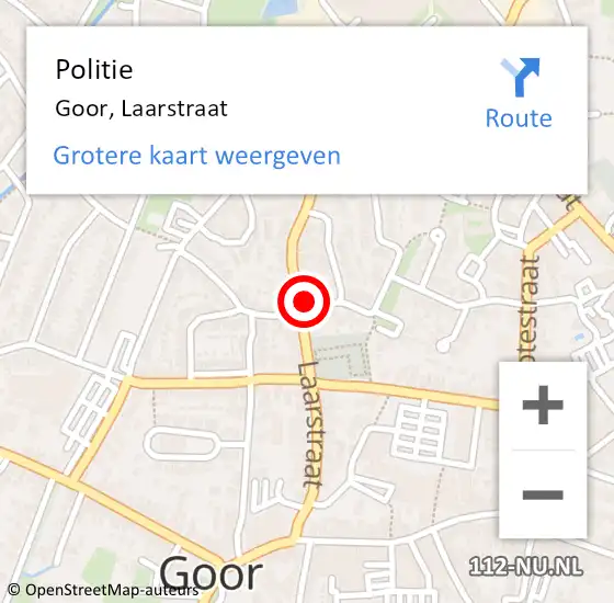 Locatie op kaart van de 112 melding: Politie Goor, Laarstraat op 17 augustus 2022 16:40