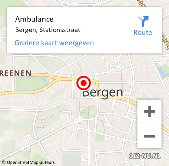 Locatie op kaart van de 112 melding: Ambulance Bergen, Stationsstraat op 17 augustus 2022 16:44