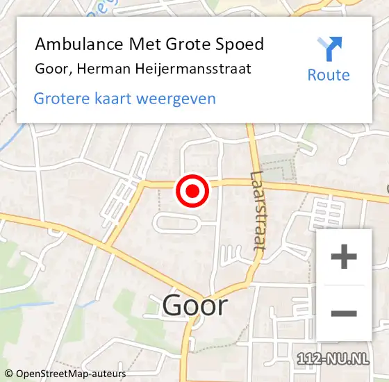 Locatie op kaart van de 112 melding: Ambulance Met Grote Spoed Naar Goor, Herman Heijermansstraat op 17 augustus 2022 16:48