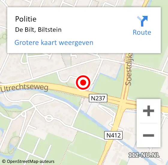 Locatie op kaart van de 112 melding: Politie De Bilt, Biltstein op 17 augustus 2022 16:53