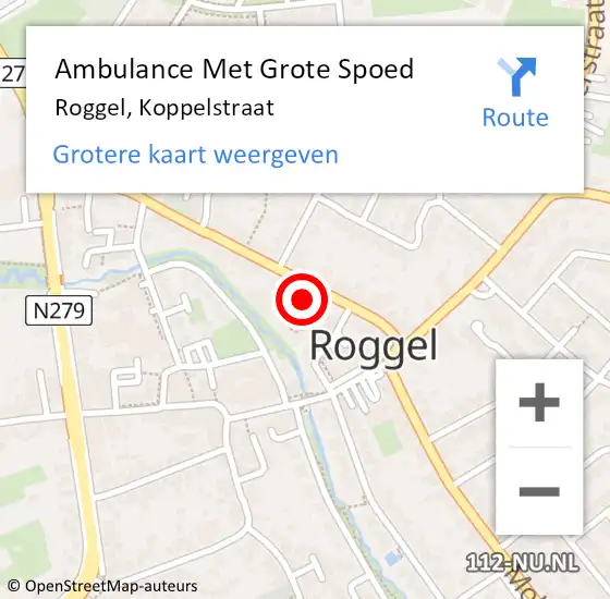 Locatie op kaart van de 112 melding: Ambulance Met Grote Spoed Naar Roggel, Koppelstraat op 17 augustus 2022 16:57