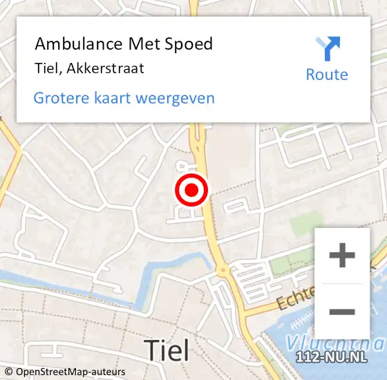 Locatie op kaart van de 112 melding: Ambulance Met Spoed Naar Tiel, Akkerstraat op 17 augustus 2022 17:08