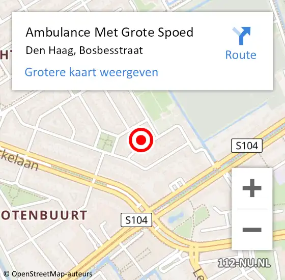 Locatie op kaart van de 112 melding: Ambulance Met Grote Spoed Naar Den Haag, Bosbesstraat op 17 augustus 2022 17:15