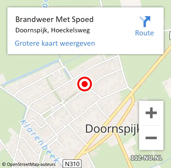 Locatie op kaart van de 112 melding: Brandweer Met Spoed Naar Doornspijk, Hoeckelsweg op 17 augustus 2022 17:22