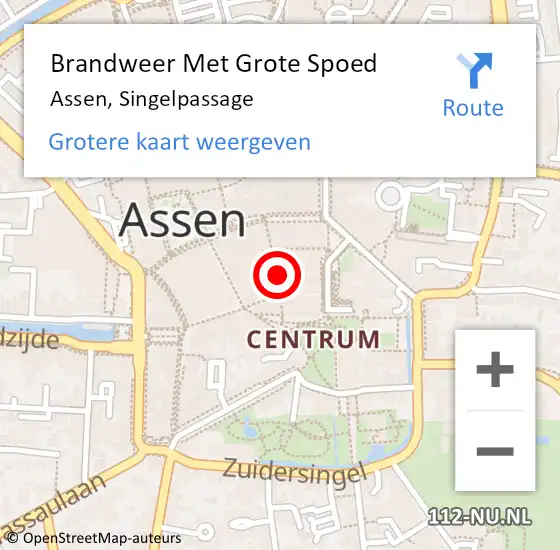 Locatie op kaart van de 112 melding: Brandweer Met Grote Spoed Naar Assen, Singelpassage op 17 augustus 2022 17:29