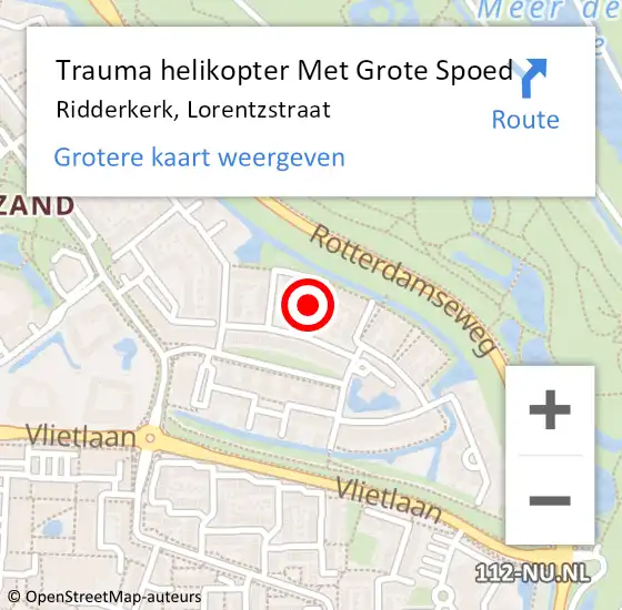 Locatie op kaart van de 112 melding: Trauma helikopter Met Grote Spoed Naar Ridderkerk, Lorentzstraat op 17 augustus 2022 17:31