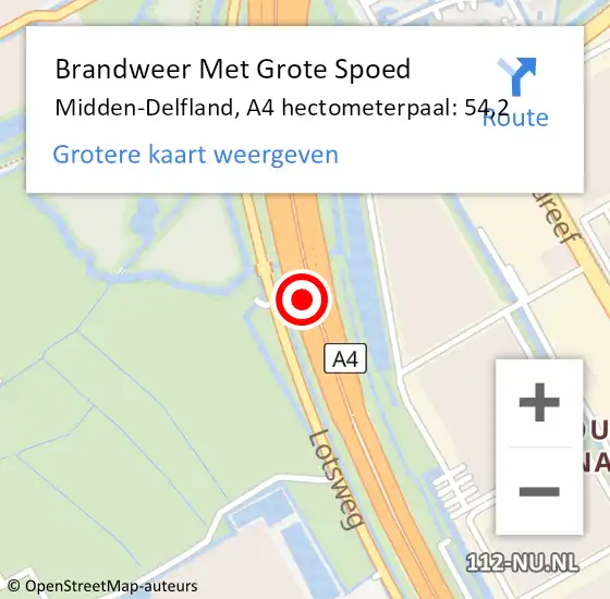 Locatie op kaart van de 112 melding: Brandweer Met Grote Spoed Naar Midden-Delfland, A4 hectometerpaal: 54,2 op 17 augustus 2022 17:41