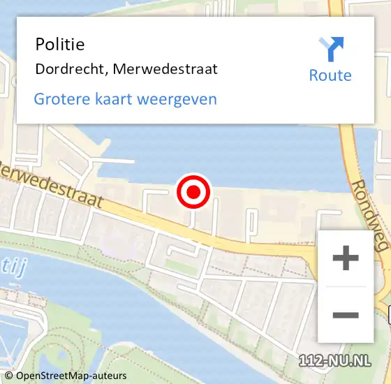 Locatie op kaart van de 112 melding: Politie Dordrecht, Merwedestraat op 17 augustus 2022 17:49