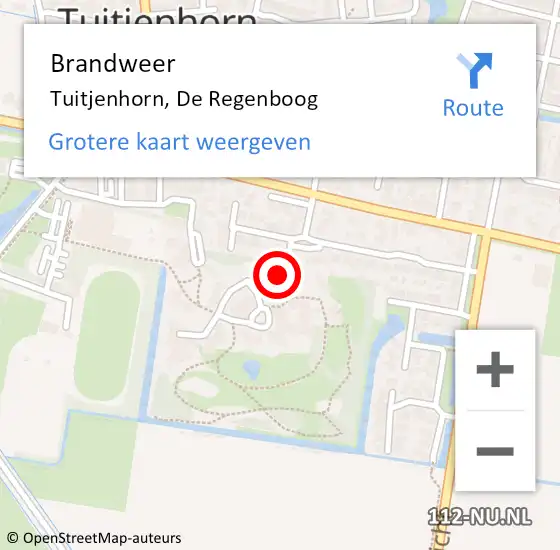 Locatie op kaart van de 112 melding: Brandweer Tuitjenhorn, De Regenboog op 26 juli 2014 18:21