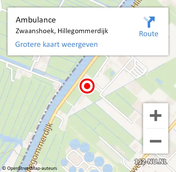 Locatie op kaart van de 112 melding: Ambulance Zwaanshoek, Hillegommerdijk op 17 augustus 2022 18:03