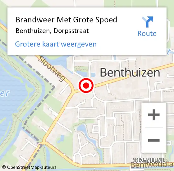 Locatie op kaart van de 112 melding: Brandweer Met Grote Spoed Naar Benthuizen, Dorpsstraat op 17 augustus 2022 18:07