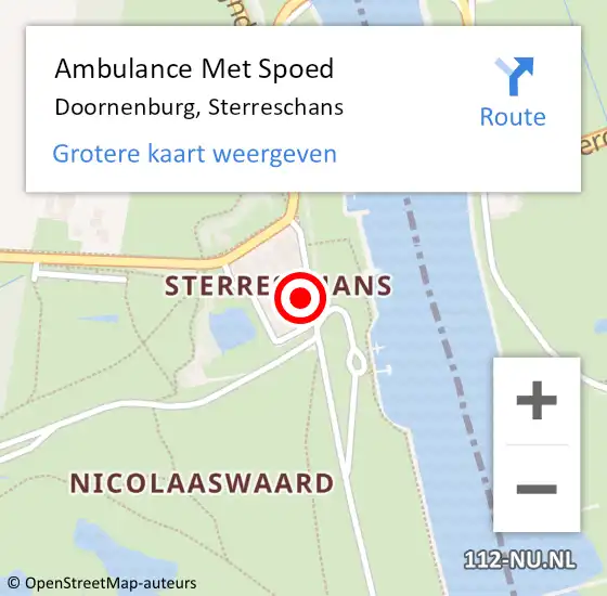Locatie op kaart van de 112 melding: Ambulance Met Spoed Naar Doornenburg, Sterreschans op 17 augustus 2022 18:36