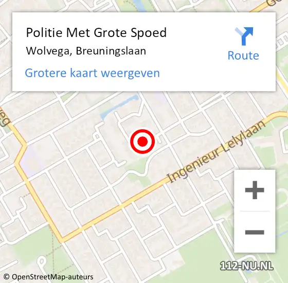 Locatie op kaart van de 112 melding: Politie Met Grote Spoed Naar Wolvega, Breuningslaan op 17 augustus 2022 18:46