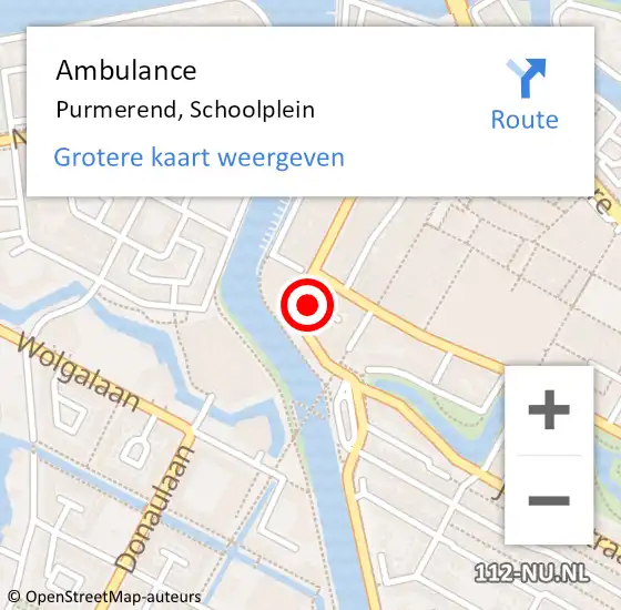 Locatie op kaart van de 112 melding: Ambulance Purmerend, Schoolplein op 17 augustus 2022 18:48