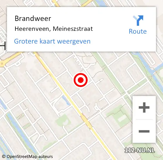 Locatie op kaart van de 112 melding: Brandweer Heerenveen, Meineszstraat op 17 augustus 2022 19:08