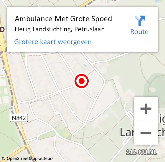 Locatie op kaart van de 112 melding: Ambulance Met Grote Spoed Naar Heilig Landstichting, Petruslaan op 17 augustus 2022 19:10