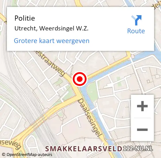 Locatie op kaart van de 112 melding: Politie Utrecht, Weerdsingel W.Z. op 17 augustus 2022 19:11