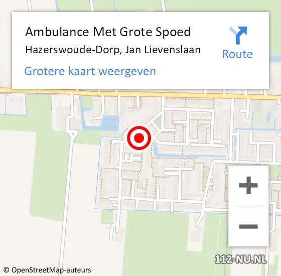 Locatie op kaart van de 112 melding: Ambulance Met Grote Spoed Naar Hazerswoude-Dorp, Jan Lievenslaan op 17 augustus 2022 19:25