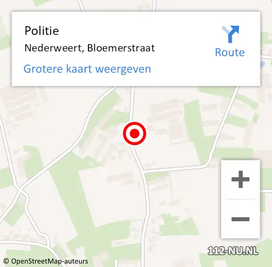 Locatie op kaart van de 112 melding: Politie Nederweert, Bloemerstraat op 17 augustus 2022 19:37