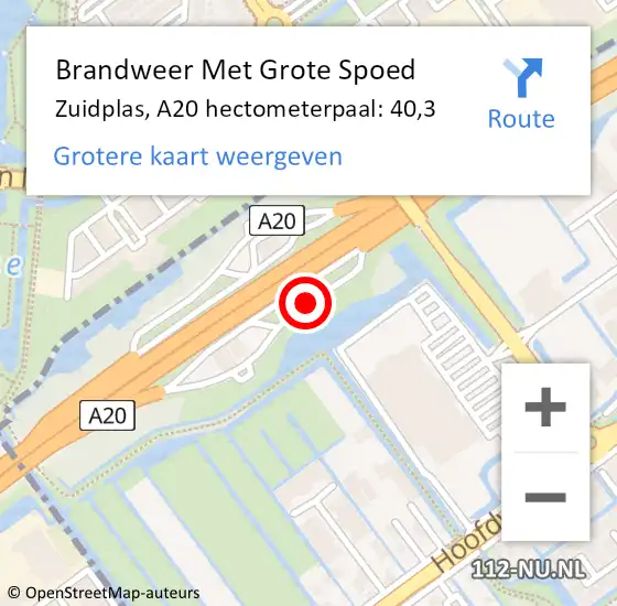 Locatie op kaart van de 112 melding: Brandweer Met Grote Spoed Naar Zuidplas, A20 hectometerpaal: 40,3 op 17 augustus 2022 19:39