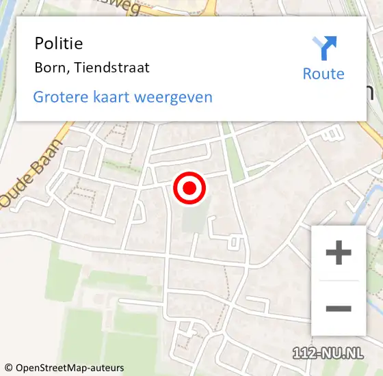 Locatie op kaart van de 112 melding: Politie Born, Tiendstraat op 17 augustus 2022 20:00