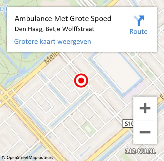Locatie op kaart van de 112 melding: Ambulance Met Grote Spoed Naar Den Haag, Betje Wolffstraat op 17 augustus 2022 20:29