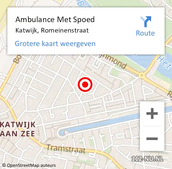 Locatie op kaart van de 112 melding: Ambulance Met Spoed Naar Katwijk, Romeinenstraat op 17 augustus 2022 20:42