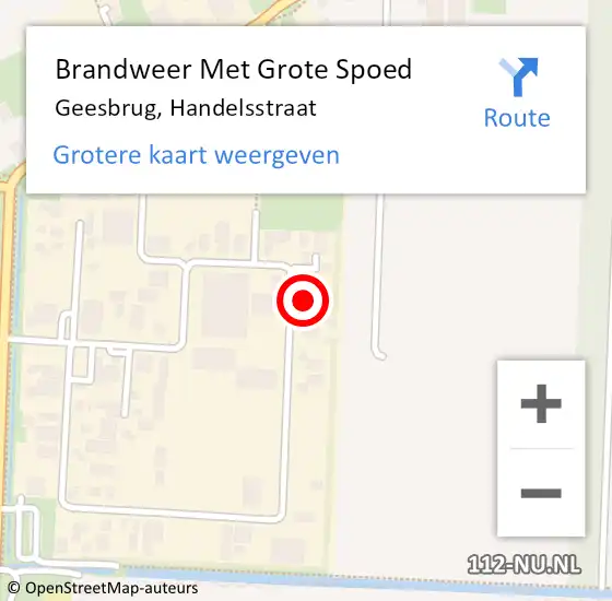 Locatie op kaart van de 112 melding: Brandweer Met Grote Spoed Naar Geesbrug, Handelsstraat op 17 augustus 2022 20:56