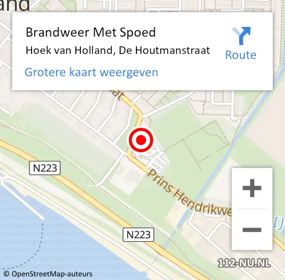 Locatie op kaart van de 112 melding: Brandweer Met Spoed Naar Hoek van Holland, De Houtmanstraat op 17 augustus 2022 21:05