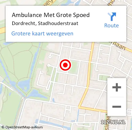 Locatie op kaart van de 112 melding: Ambulance Met Grote Spoed Naar Dordrecht, Stadhouderstraat op 17 augustus 2022 21:07