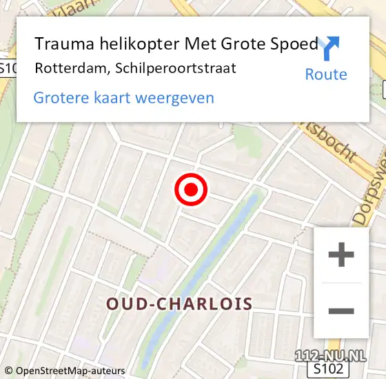 Locatie op kaart van de 112 melding: Trauma helikopter Met Grote Spoed Naar Rotterdam, Schilperoortstraat op 17 augustus 2022 21:35