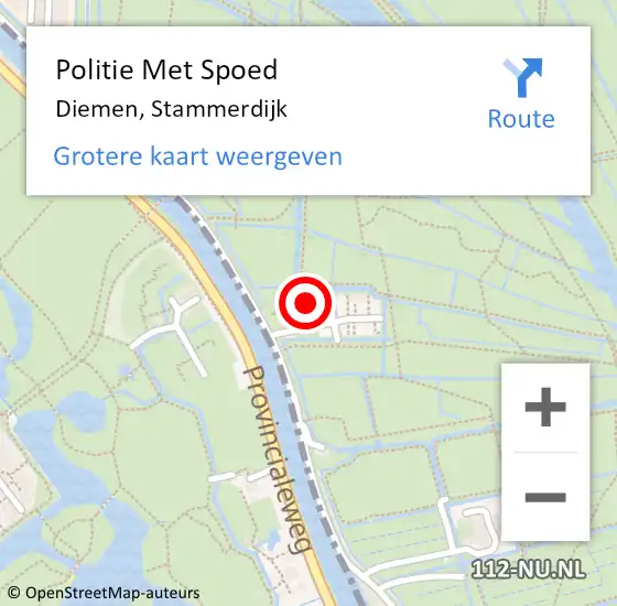 Locatie op kaart van de 112 melding: Politie Met Spoed Naar Diemen, Stammerdijk op 17 augustus 2022 22:09