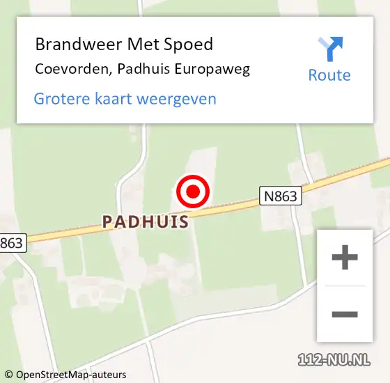 Locatie op kaart van de 112 melding: Brandweer Met Spoed Naar Coevorden, Padhuis Europaweg op 17 augustus 2022 22:10