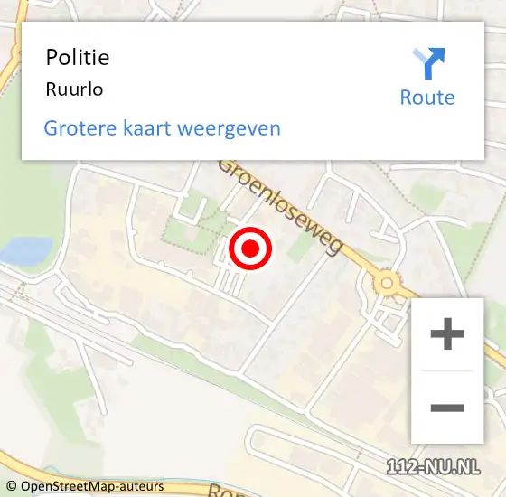 Locatie op kaart van de 112 melding: Politie Ruurlo op 17 augustus 2022 22:17
