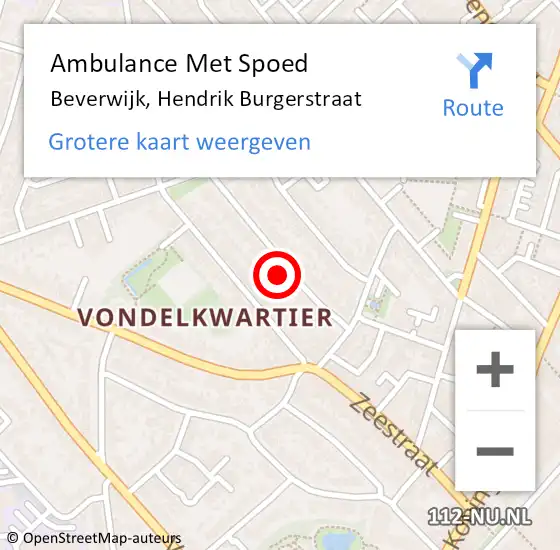 Locatie op kaart van de 112 melding: Ambulance Met Spoed Naar Beverwijk, Hendrik Burgerstraat op 17 augustus 2022 22:29